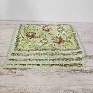 4 Quilted Green Floral Placemats  12" X 17" Great condition
